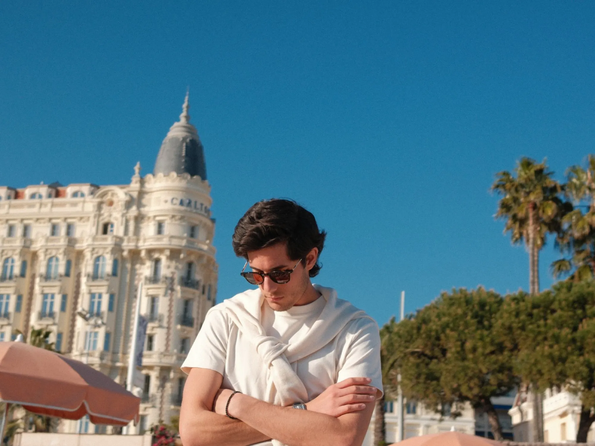 Alex Klaric in front of the Carlton Cannes hotel on the Croisette